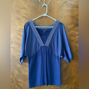 Willi Smith V-Neck Blue Blouse Large